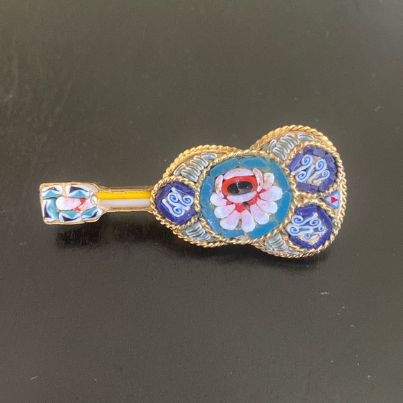 Vintage Micro Mosaic Italian Guitar Pin - Picture 1 of 12